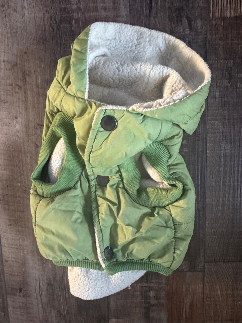 Kids Green Puffer Hooded Pet Vest - Soft Sherpa Lining